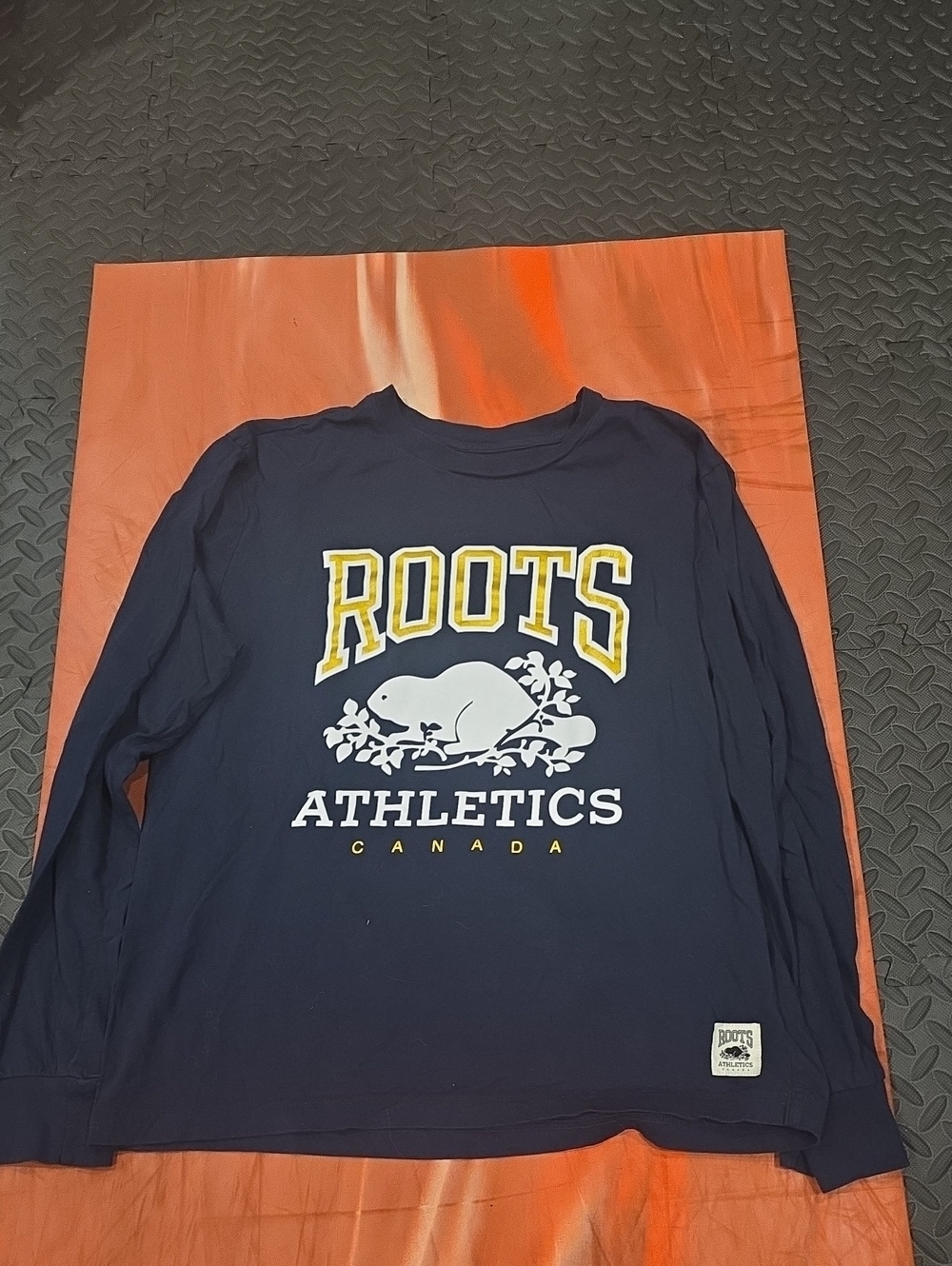 Mens - Roots Navy Long-Sleeve Tee with Yellow Accent